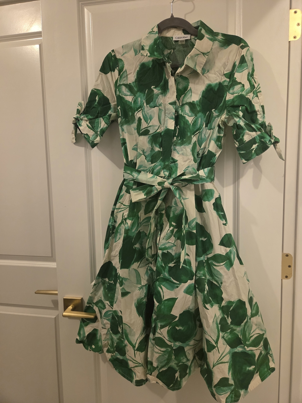 Calvin Klein White Dress with Green Floral Print
